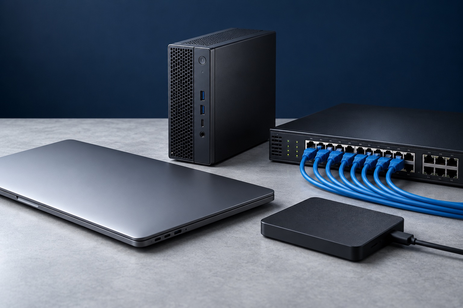Illustrative selection of business computers, storage and networking equipment
